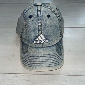 Adidas Classic Denim Light Wash Hat White Front Embroidery Metal Tab to Adjust